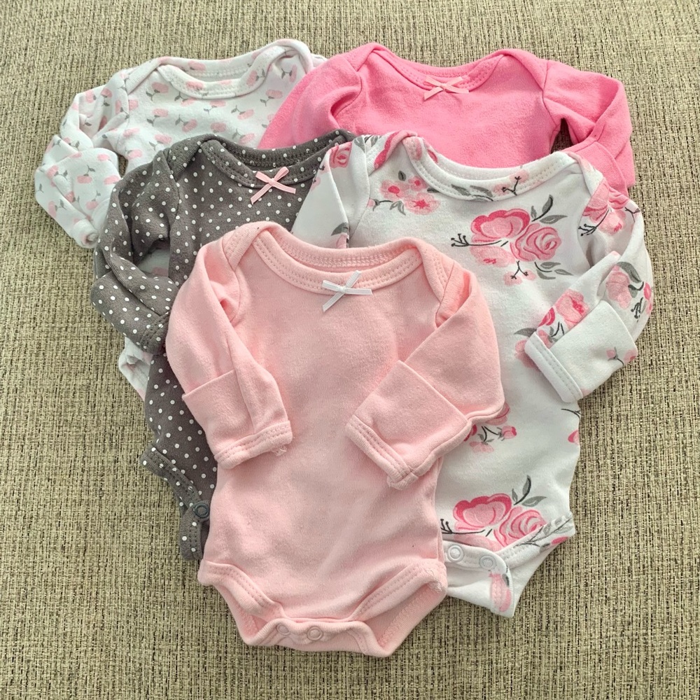 Hudson Baby Preemie Long Sleeve Onesies 5-Piece Bundle